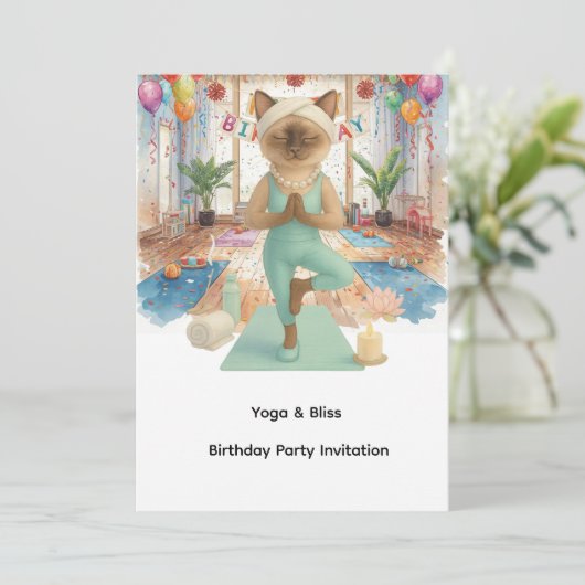 Yoga Verjaardagsfeest voor Siamese Kattenliefhebbe Kaart (Staand voorkant)