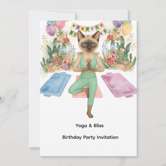 Yoga Verjaardagsfeest voor Siamese Kattenliefhebbe Kaart (Voorkant)