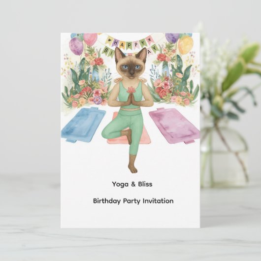 Yoga Verjaardagsfeest voor Siamese Kattenliefhebbe Kaart (Staand voorkant)