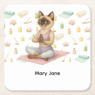 Yoga Verjaardagsfeest voor Siamese Kattenliefhebbe Kartonnen Onderzetters
