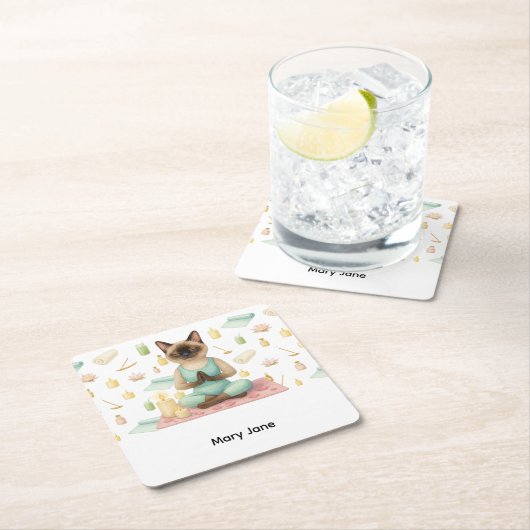 Yoga Verjaardagsfeest voor Siamese Kattenliefhebbe Kartonnen Onderzetters (Insitu)