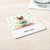 Yoga Verjaardagsfeest voor Siamese Kattenliefhebbe Kartonnen Onderzetters (Schuin)