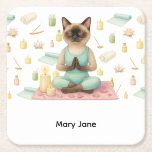 Yoga Verjaardagsfeest voor Siamese Kattenliefhebbe Kartonnen Onderzetters