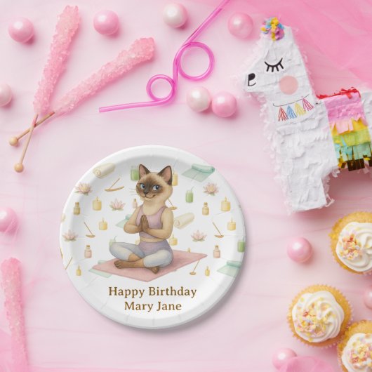 Yoga Verjaardagsfeest voor Siamese Kattenliefhebbe Papieren Bordje (Feest)