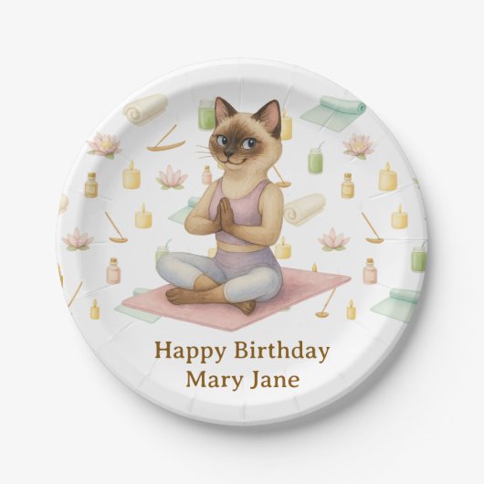Yoga Verjaardagsfeest voor Siamese Kattenliefhebbe Papieren Bordje (Voorkant)