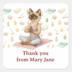 Yoga Verjaardagsfeest voor Siamese Kattenliefhebbe Vierkante Sticker