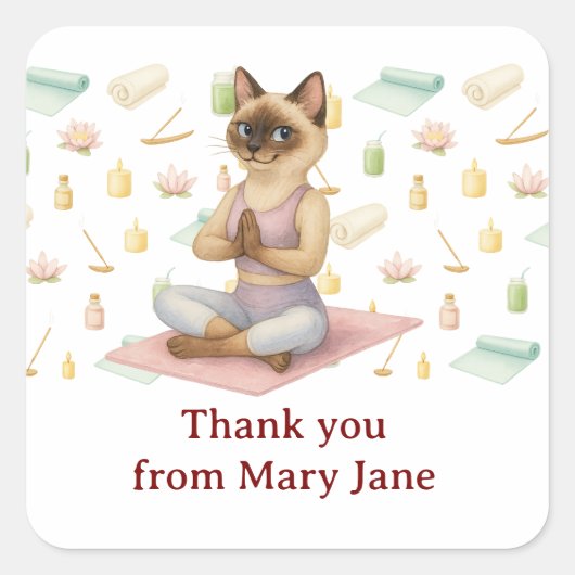 Yoga Verjaardagsfeest voor Siamese Kattenliefhebbe Vierkante Sticker (Voorkant)