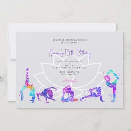 Yoga verjaardagsfeestje kaart (Voorkant)