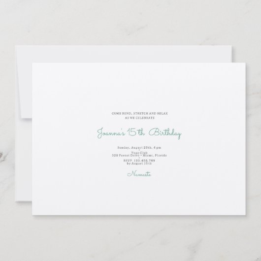 Yoga verjaardagsfeestje kaart (Achterkant)