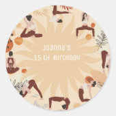 Yoga verjaardagsfeestje ronde sticker (Voorkant)