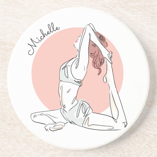 Yoga Vrouw aangepaste naam zandsteen onderzetter (Voorkant)