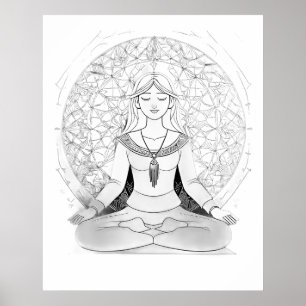 Yoga vrouw in lotus positie poster