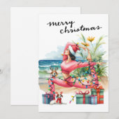 Yoga Vrouw met Cadeau op het strand Kerstmis thema Feestdagenkaart (Voorkant / Achterkant)