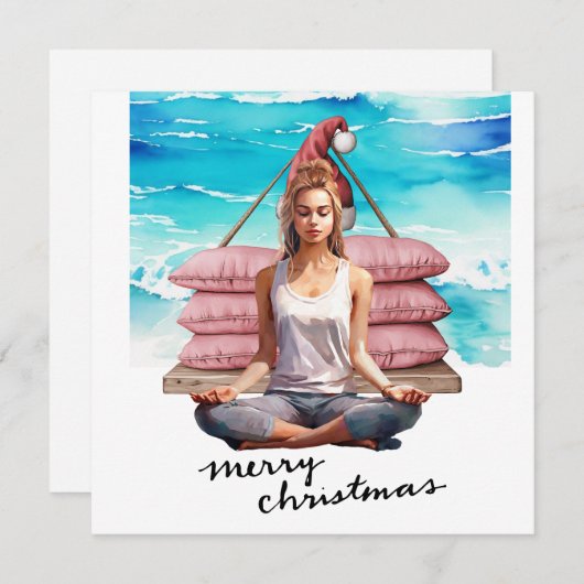 Yoga Vrouw op het strand Kerstmis thema Feestdagenkaart (Voorkant / Achterkant)