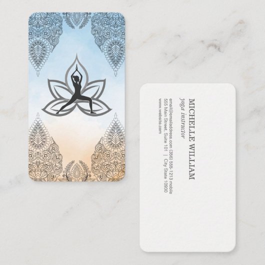 Yoga Warrior Pose | Mandala Pattern Visitekaartje (Voorkant / Achterkant)