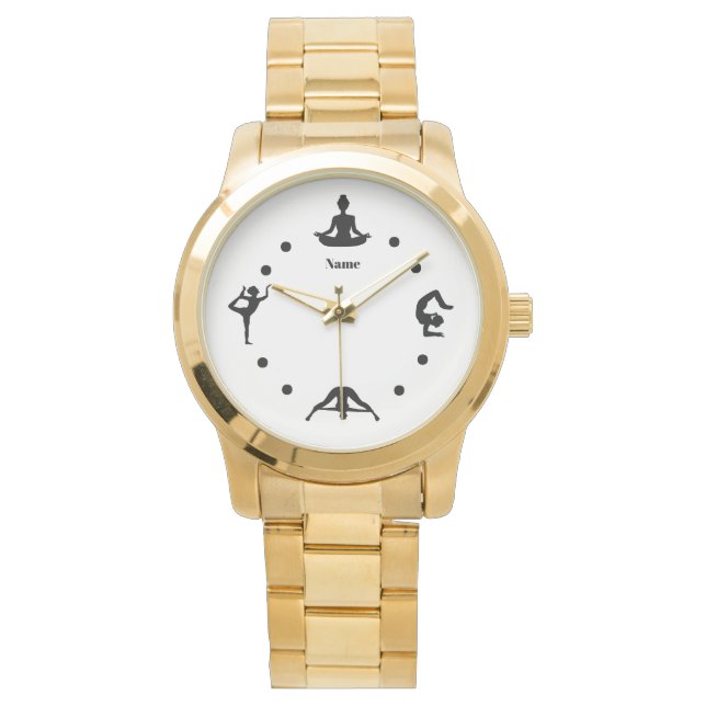 Yoga Watch met Silhouette Posities Voeg Naam toe Horloge (Voorkant)