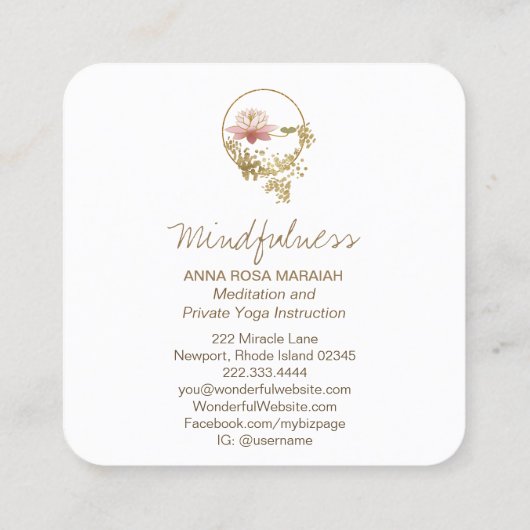 *~* Yoga Water Lily Lotus Mindfulness Glitter Vierkante Visitekaartje (Achterkant)