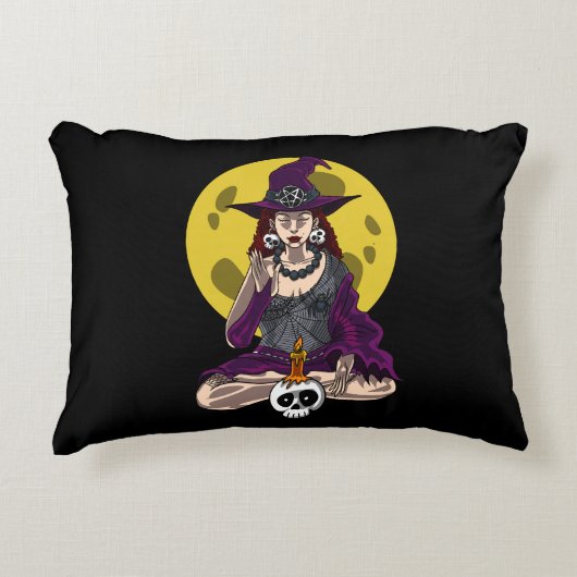 Yoga Witch Zen Meditation Namaste Halloween Accent Kussen (Voorkant)