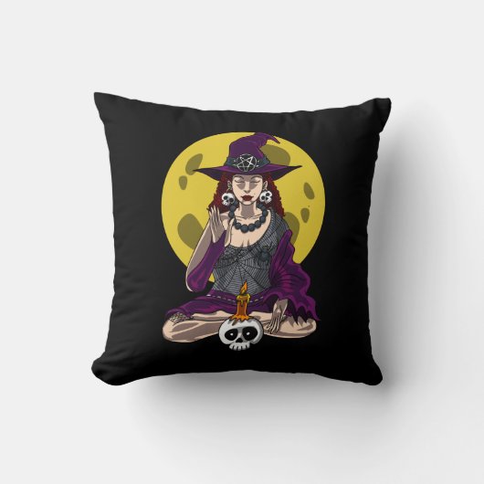 Yoga Witch Zen Meditation Namaste Halloween Kussen (Voorkant)