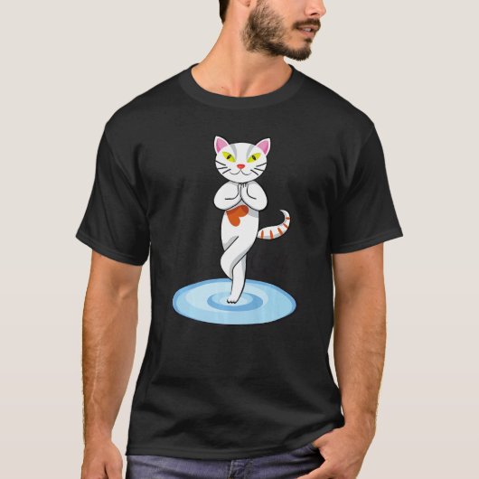 Yoga witte kat t-shirt (Voorkant)