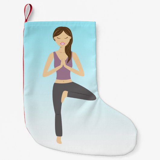 Yoga Woman in Boom Pose Kleine Kerstsok (Voorkant)