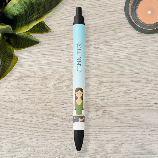 Yoga Woman in Lotus Pose and Custom Name Zwarte Inkt Pen