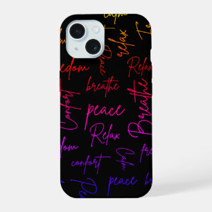 Yoga Woorden Kleurrijk Schrift Zwarte Ontwerp iPhone 15 Case