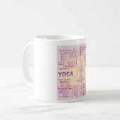 Yoga Word Cloud Pink en Gele Kleuren Koffiemok (Voorkant links)