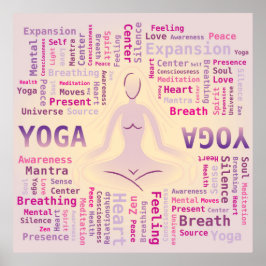 Yoga Word Cloud Pink en Gele Kleuren Poster