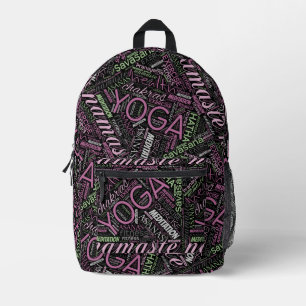 Yoga Word Cloud Plum/Green ID254 Bedrukte Rugzak
