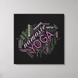 Yoga Word Cloud Plum/Green ID254 Canvas Afdruk
