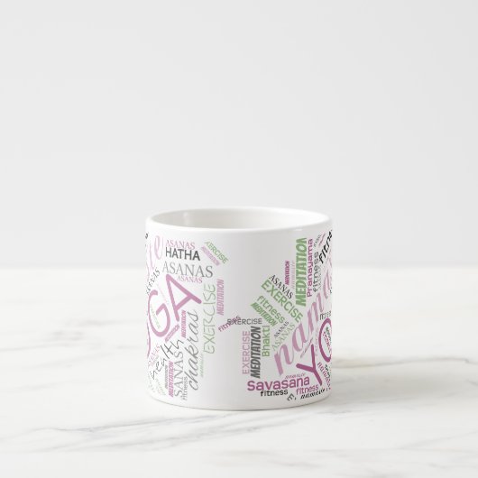 Yoga Word Cloud Plum/Green ID254 Espresso Kop (Voorkant)
