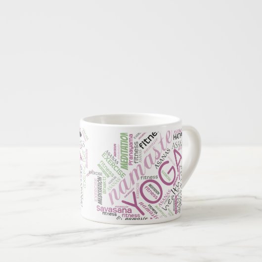 Yoga Word Cloud Plum/Green ID254 Espresso Kop (Voorkant rechts)