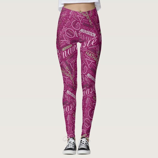 Yoga Word Cloud Plum/Green ID254 Leggings (Voorkant)