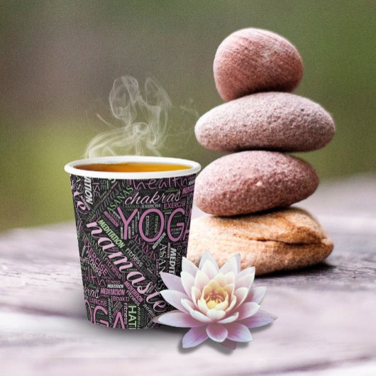 Yoga Word Cloud Plum/Green ID254 Papieren Bekers