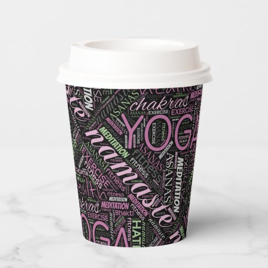 Yoga Word Cloud Plum/Green ID254 Papieren Bekers (Achterkant)
