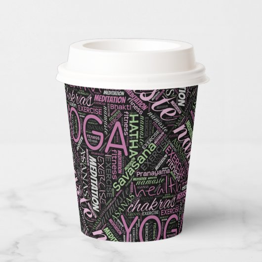 Yoga Word Cloud Plum/Green ID254 Papieren Bekers (Rechts)