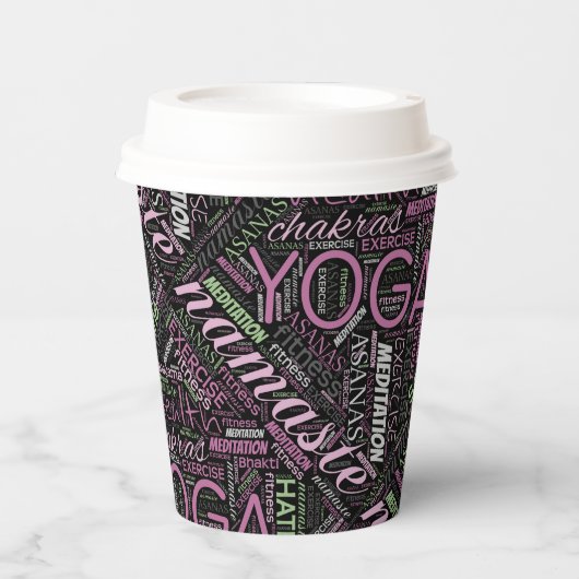 Yoga Word Cloud Plum/Green ID254 Papieren Bekers (Voorkant)