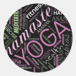 Yoga Word Cloud Plum/Green ID254 Ronde Sticker