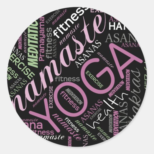 Yoga Word Cloud Plum/Green ID254 Ronde Sticker (Voorkant)