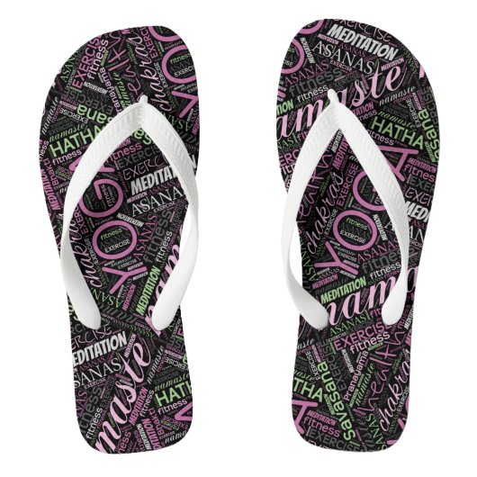Yoga Word Cloud Plum/Green ID254 Teenslippers (Voetbed)