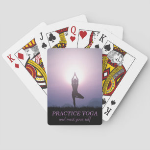 Yoga Zwart Paars Vrksasana Boomhouding Pokerkaarten