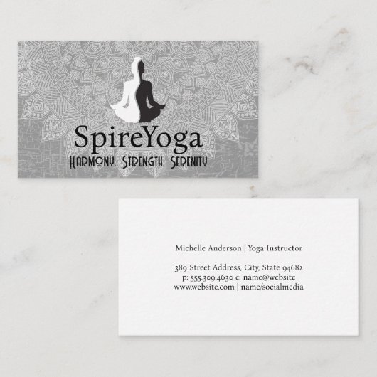 Yoga Zwart Wit Logo | Mandala Pattern Visitekaartje (Voorkant / Achterkant)