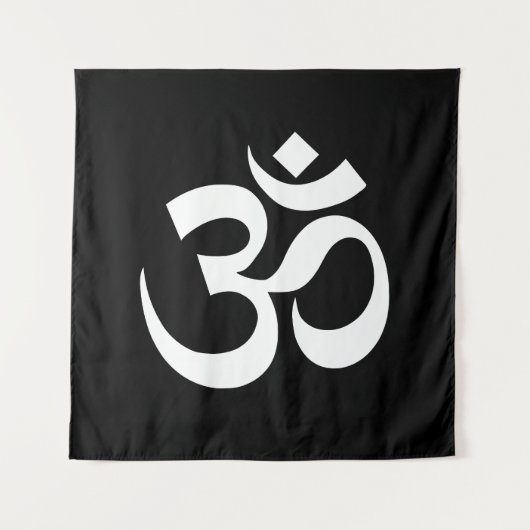 Yoga zwart wit Om Hindoe Boeddhist Symbool Wandkleed (Voorkant)