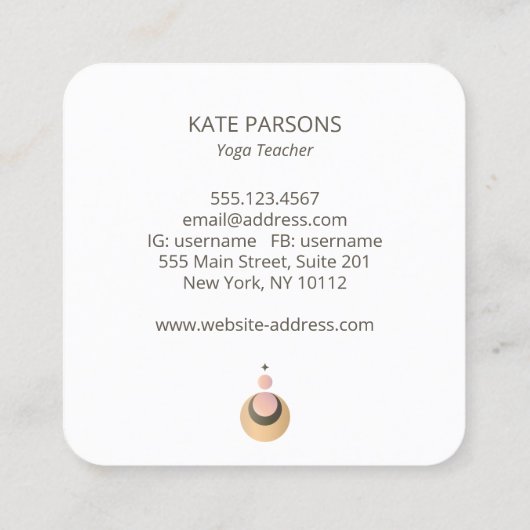 Yogaleraar Celestial Boho Logo Vierkante Visitekaartje (Achterkant)