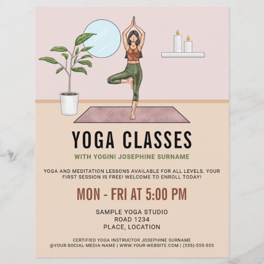 Yogales Tree Pose Yogini-instructrice Lessen Flyer (Voorkant)