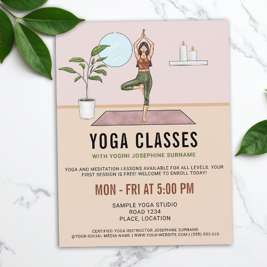 Yogales Tree Pose Yogini-instructrice Lessen Flyer