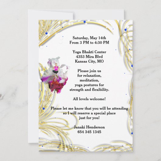 YOGALES UITNODIGING - YOGA HOUDING OP ORCHIDEE (Achterkant)