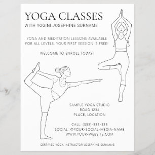 Yogalessen Eenvoudige Zwarte Lijnkunst Minimalisti Flyer
