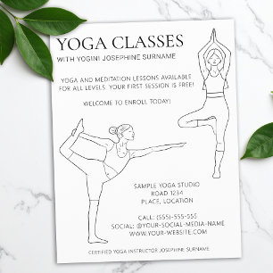 Yogalessen Eenvoudige Zwarte Lijnkunst Minimalisti Flyer